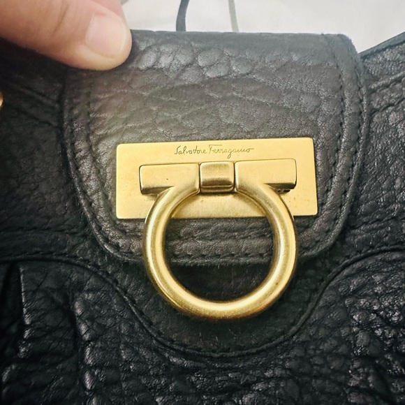 Salvatore Ferragamo Black Leather Shoulder Bag with Gold Accents - Picture 5 of 10